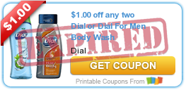 $1.00 off any two Dial or Dial For Men Body Wash